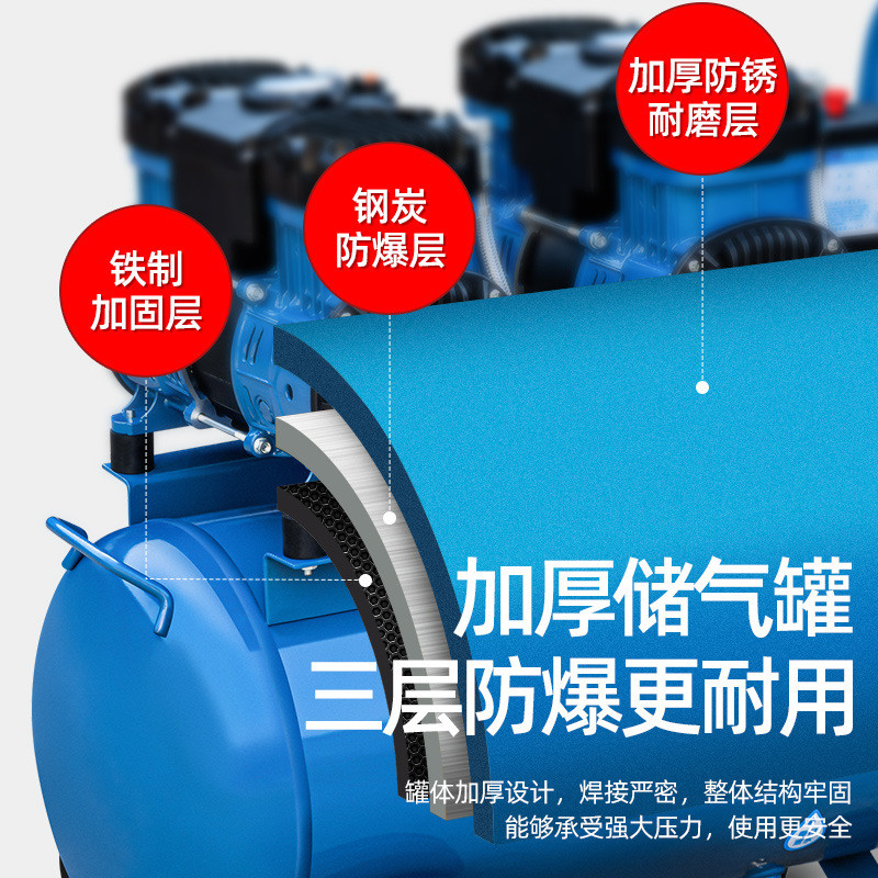 玉柴空压机低音无油气泵小型220v工业级便携打气泵高压空气压缩机