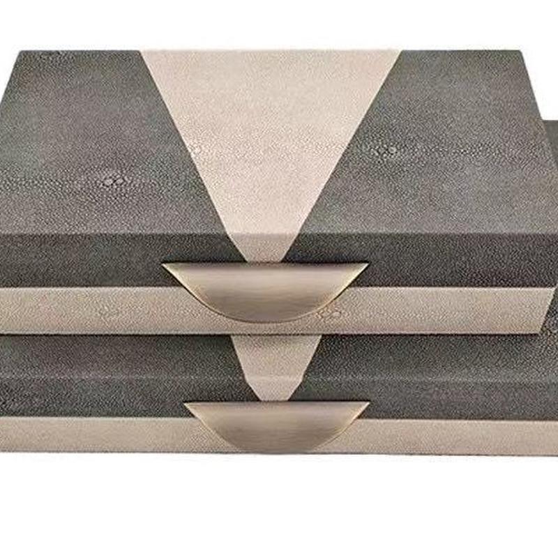 热销装饰轻奢样板间现代盒双色拼色灰白色首饰盒玄关书柜桌面软装