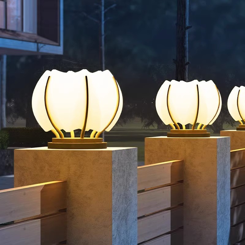 热销太阳能莲花院墙柱子门柱灯简约大门花园柱头灯别墅立柱庭院户