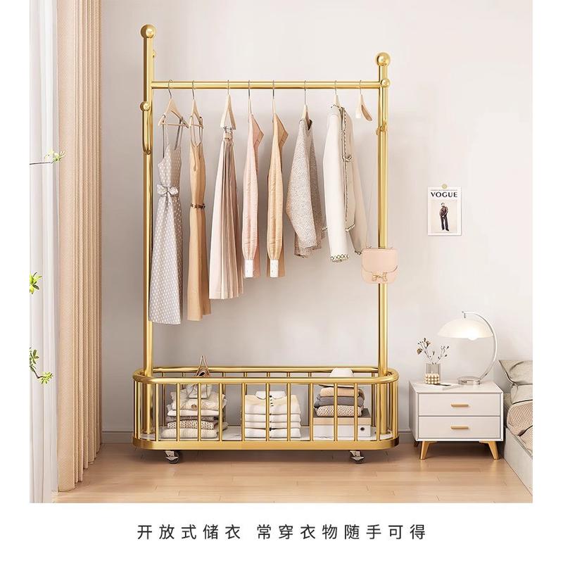 轻奢衣架卧室落地挂衣架家用客厅可移动带轮网红晾衣架简易衣帽架