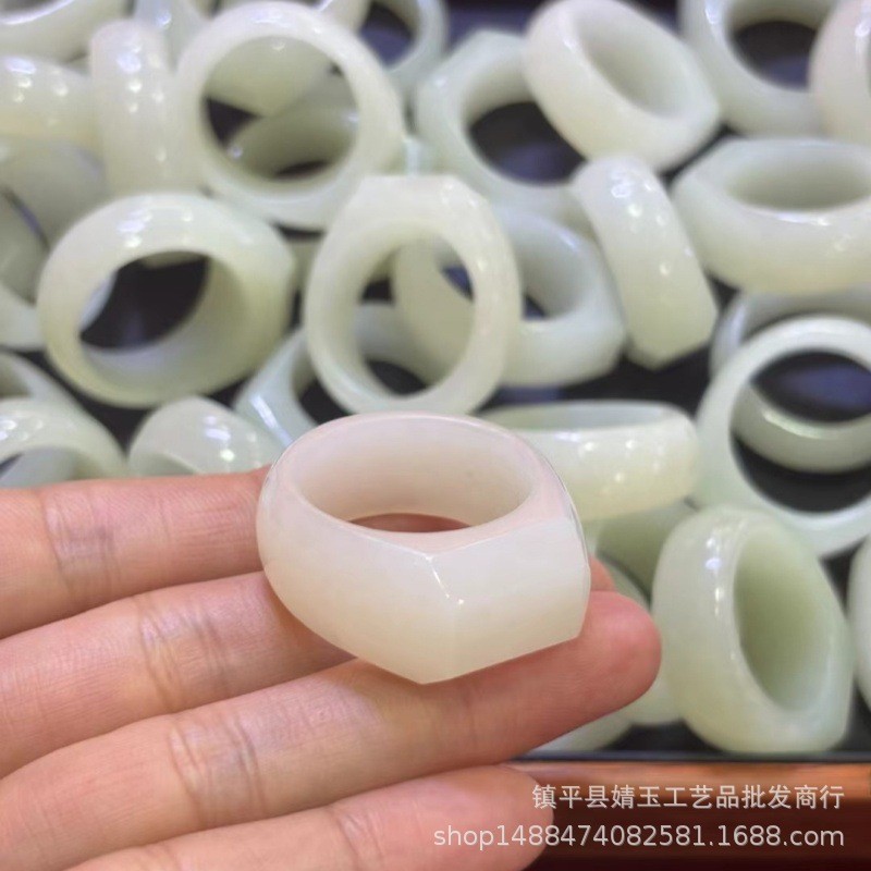 和田玉戒指指环扳指菠菜绿韩女款男料玉石指环尾戒20mm-22mm