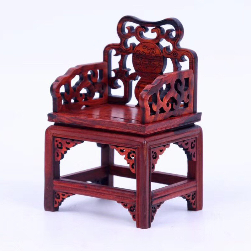 红酸枝实木雕刻微型家具摆件太师椅三件套木质工艺品厂家