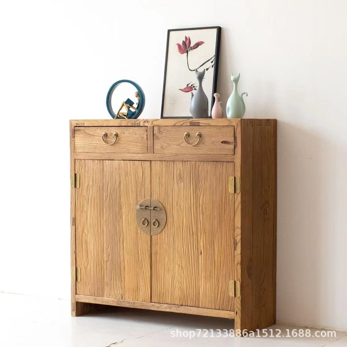 旧斗柜新中式储物柜玄关柜入户换鞋柜风化做老榆木纹理墙边储物柜