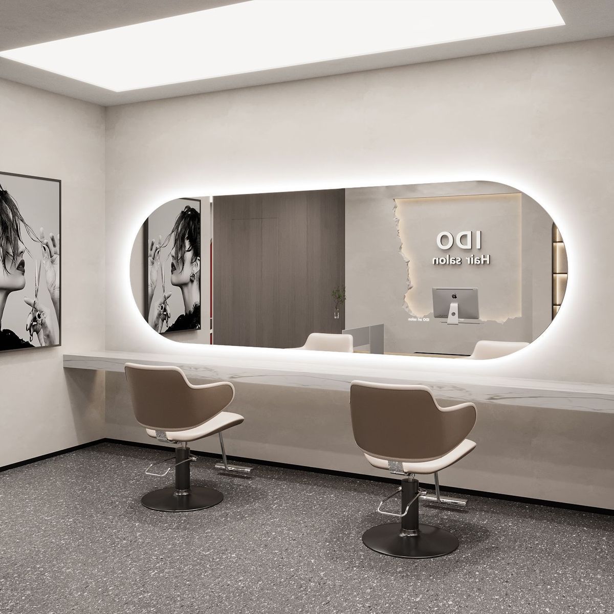 横挂理发店镜子发廊壁挂美发店镜台大通镜影楼化妆镜带灯网红剪发