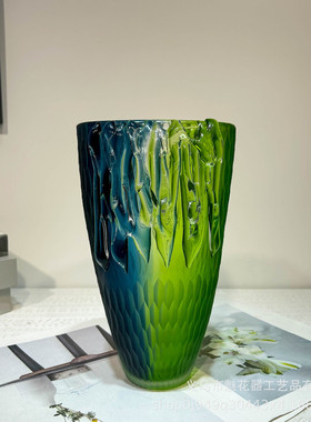 手工风美式磨刻拼色花瓶摆件家居售楼部酒店样板房高级感软装