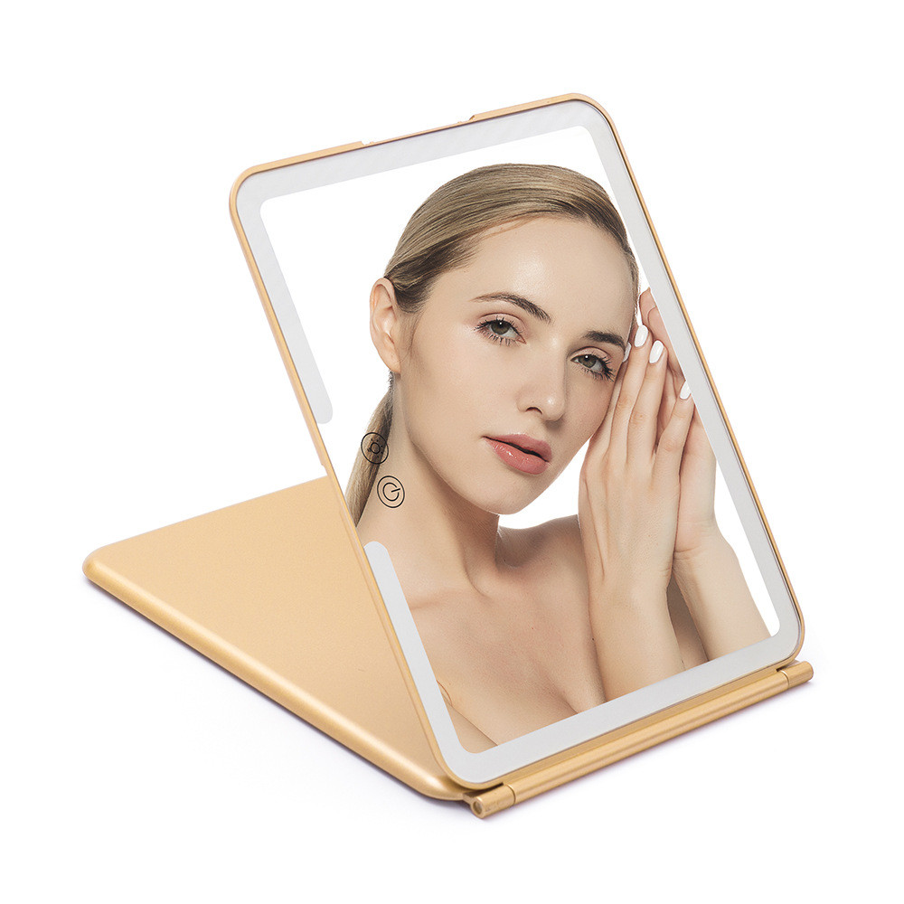 新款翻盖化妆镜台式led带灯宿舍化妆镜梳妆补光镜便携桌面触摸