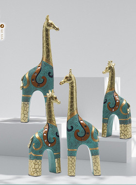 欧式客厅创意可爱电视柜长颈鹿玄关亲子家居装饰摆件结婚礼品代发
