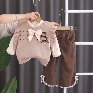 春装套装时髦洋气儿童女孩1一3岁宝宝春季毛衣马甲三件套