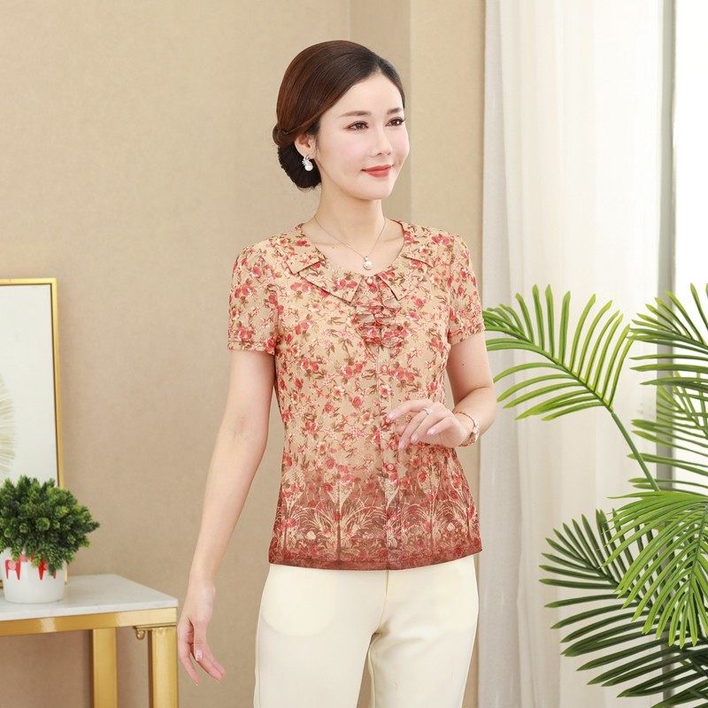 新款时尚中年妈妈夏装袖速干透气网纱衬衫50洋气薄,女装/女士精品,中老年女装,淘宝优惠券,粉丝福利购,淘宝优惠卷