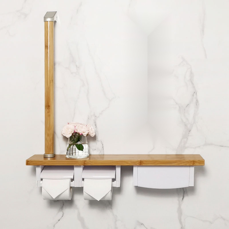 日式厕所带扶手纸巾架卫生间多功能实木卷纸架防水置物收纳纸枫拓