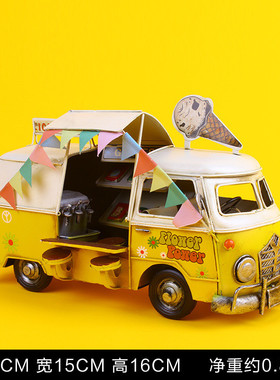 创意复古双层铁皮巴士模型老爷车静态金属模型批发创意橱窗摆件