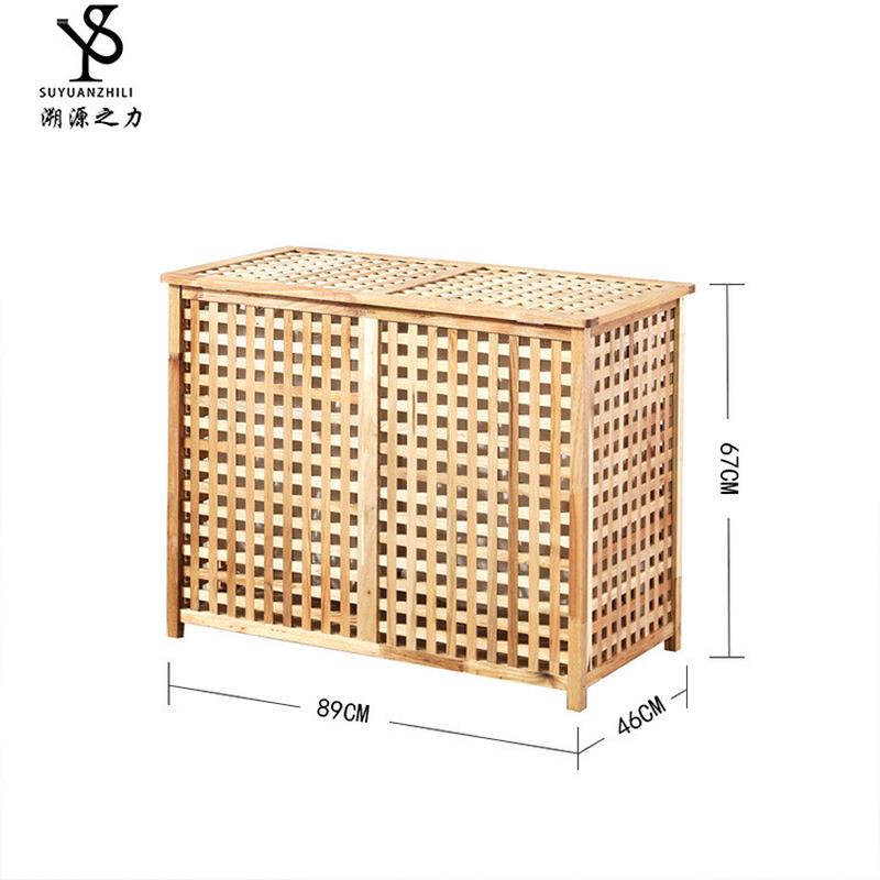 实木收纳箱双层布袋可拆家用洗衣厂家直销衣帽间筐木质储物箱