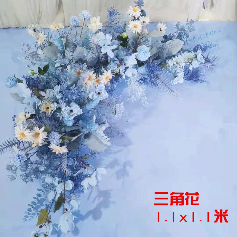 整套背景婚庆花艺仿真花婚礼布置排花路引花点花蓝色舞台装饰花