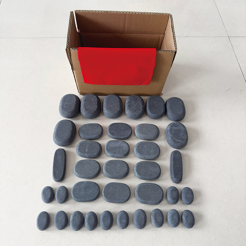 36热磨砂玄武岩按摩石套装片疗按摩理疗石 火山能量按摩石