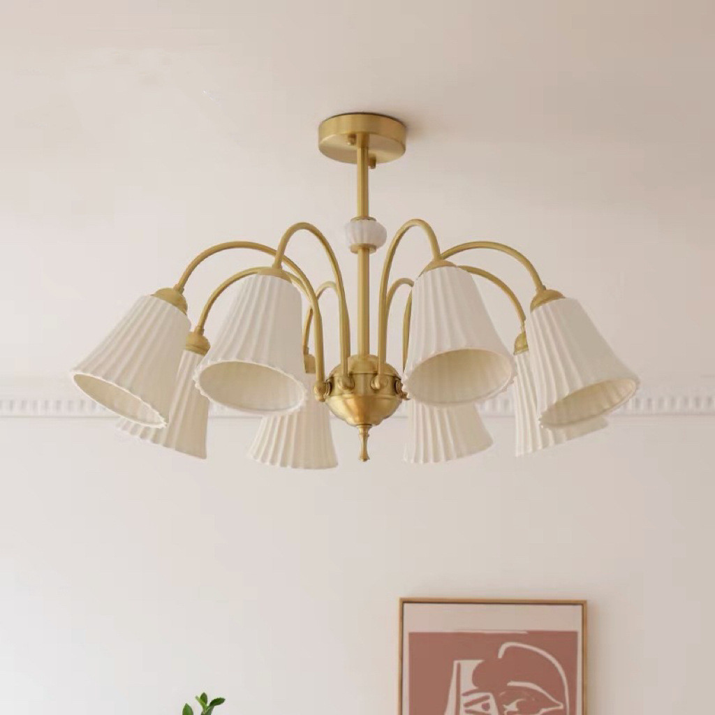 法式吊灯美式复古奶油卧室全铜陶瓷主卧室餐厅客厅具玻璃风灯设计