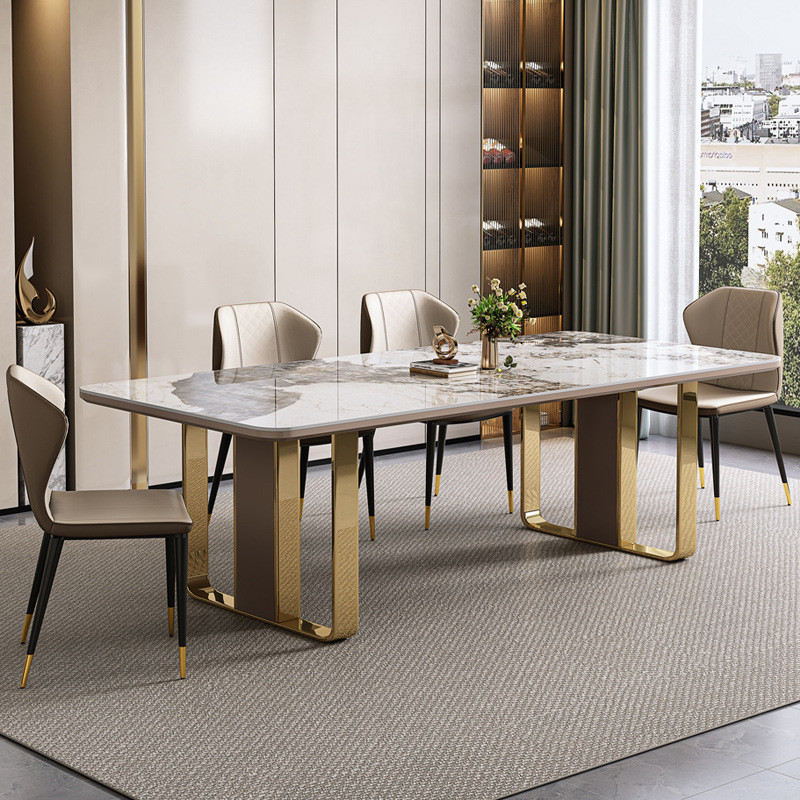 热销古调轻奢亮光岩餐桌椅组合板现代简约家用小户型长方形大理石