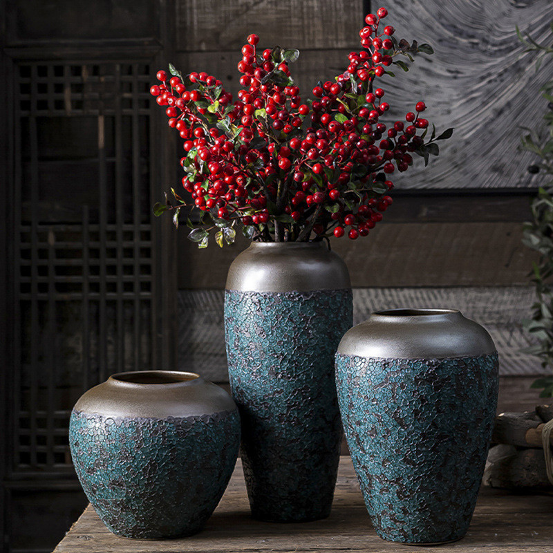 现代简约花瓶客厅餐桌复古插花陶瓷花器玄关干花装饰品摆件