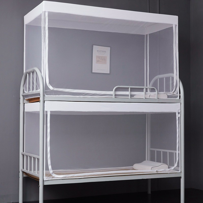 2024新款大学生防尘顶坐床拉蚊帐白色加密床帘网纱链式简约纯色