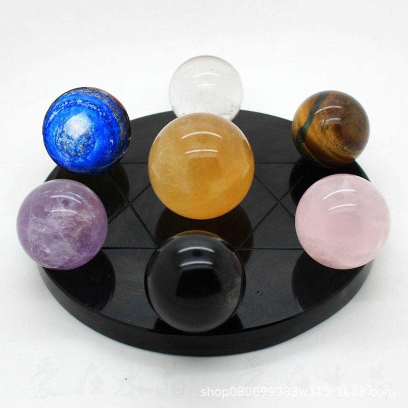 天然七色水晶球摆件白晶粉晶紫晶球七彩球阵七星摆设开业馈赠礼品