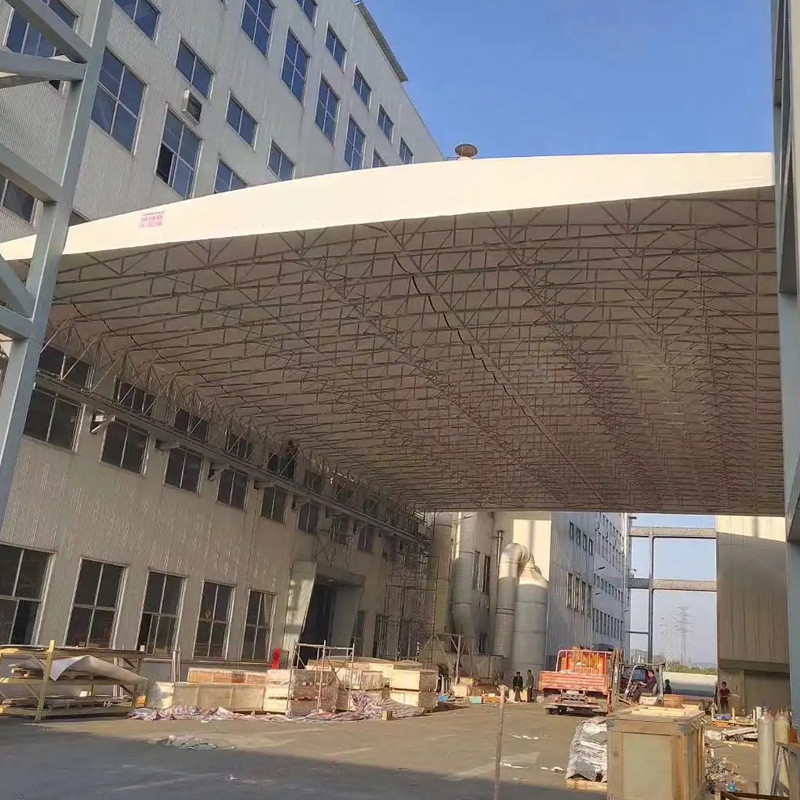 苏州大跨度电动推拉工厂棚架空轨道伸缩雨篷移动仓库棚楼顶遮阳棚
