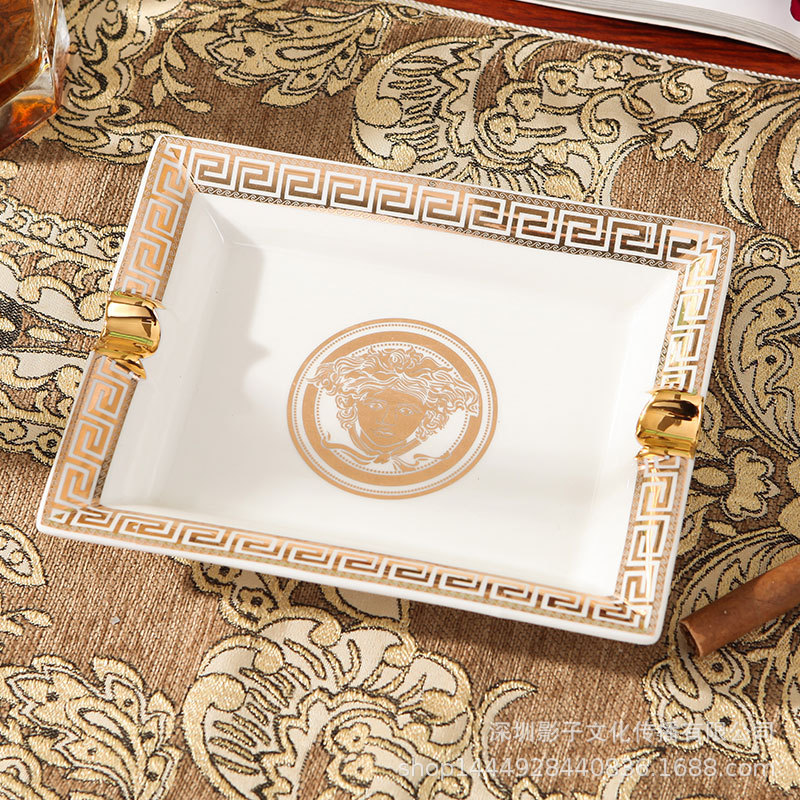 欧式复古陶瓷小号烟灰缸个性创意时尚潮流描金大气客厅摆件