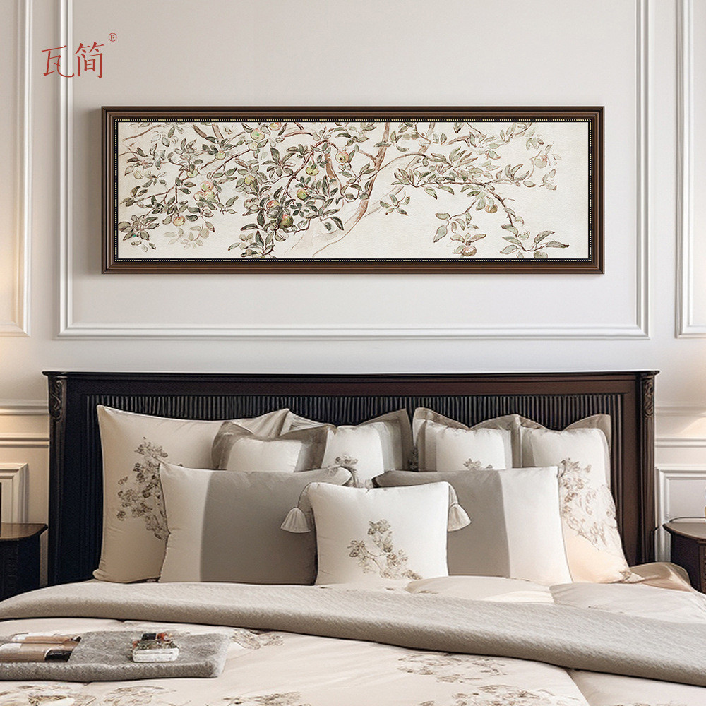 美式装饰画复古轻奢挂画高端卧室床头风格主卧法式树叶莫奈日出图片