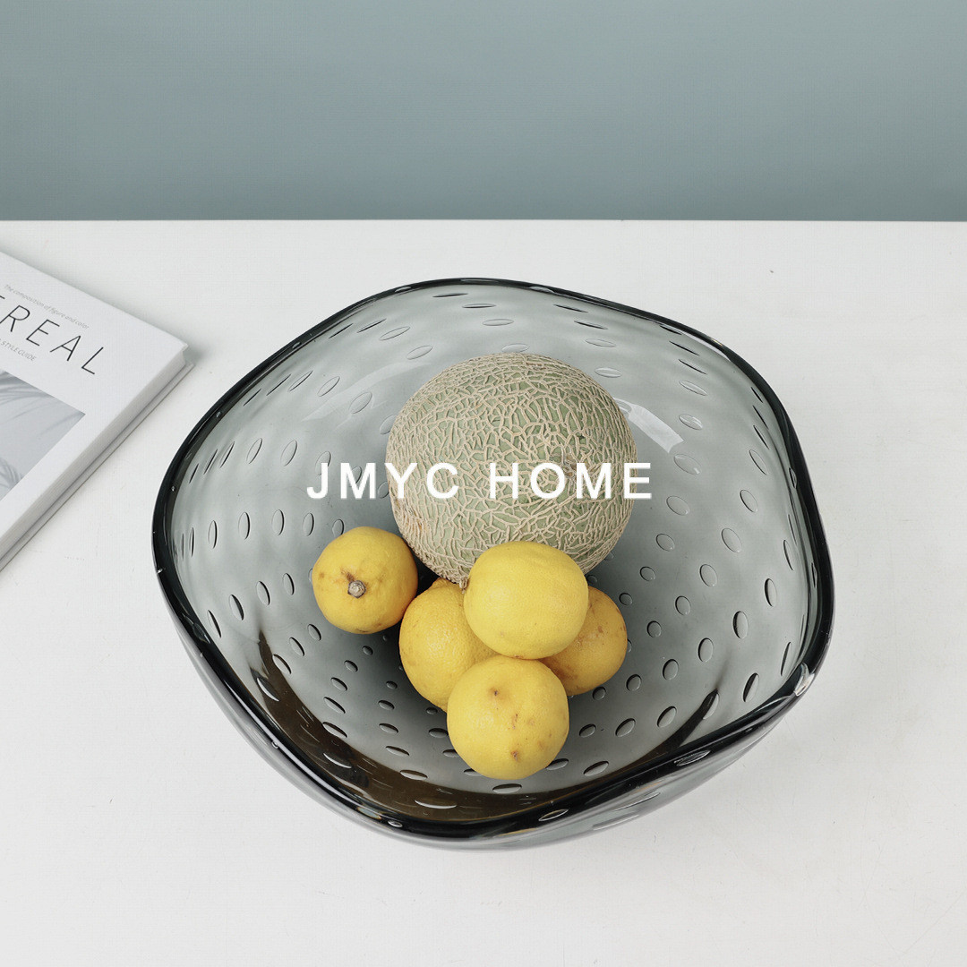 热销果盘玻璃水现代简约果盆桌面软装饰品摆件客厅茶几餐桌托盘收