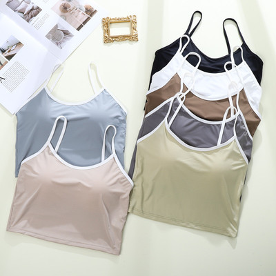 厂家批发春夏新款冰丝带胸垫美背文胸女运动打底内衣吊带背心裹胸
