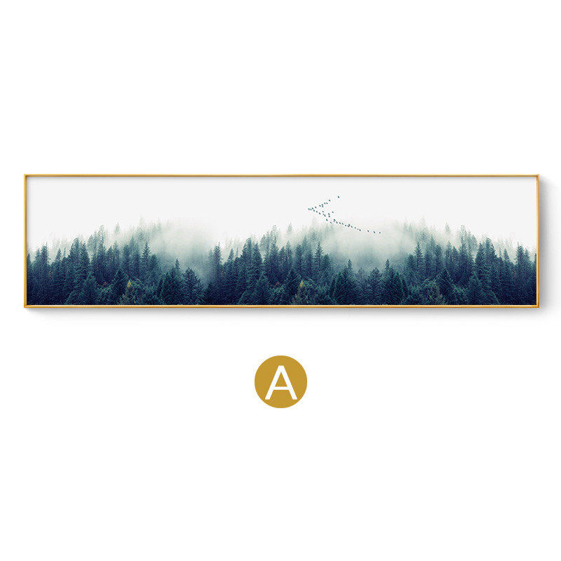 北欧风铝合金沙发背景墙装饰画现代简约长条横幅森林卧室床头墙画