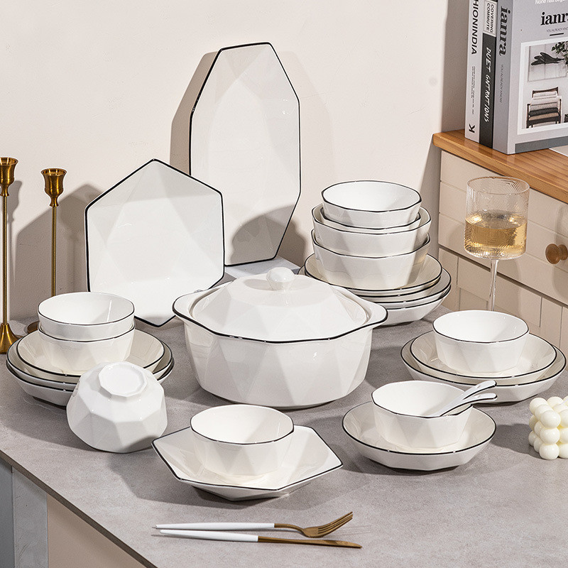 釉下彩 饭碗陶瓷餐具菜碟简约网红碗盘家用鱼盘汤碗碟套装微波炉