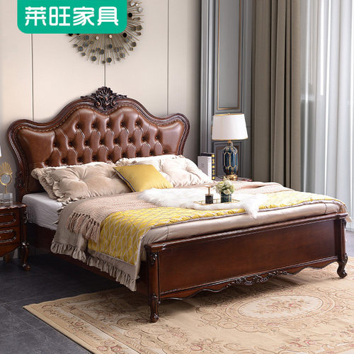 热销欧式实木床1.8米双人床主卧超纤皮大床现代简约宫廷婚床简欧