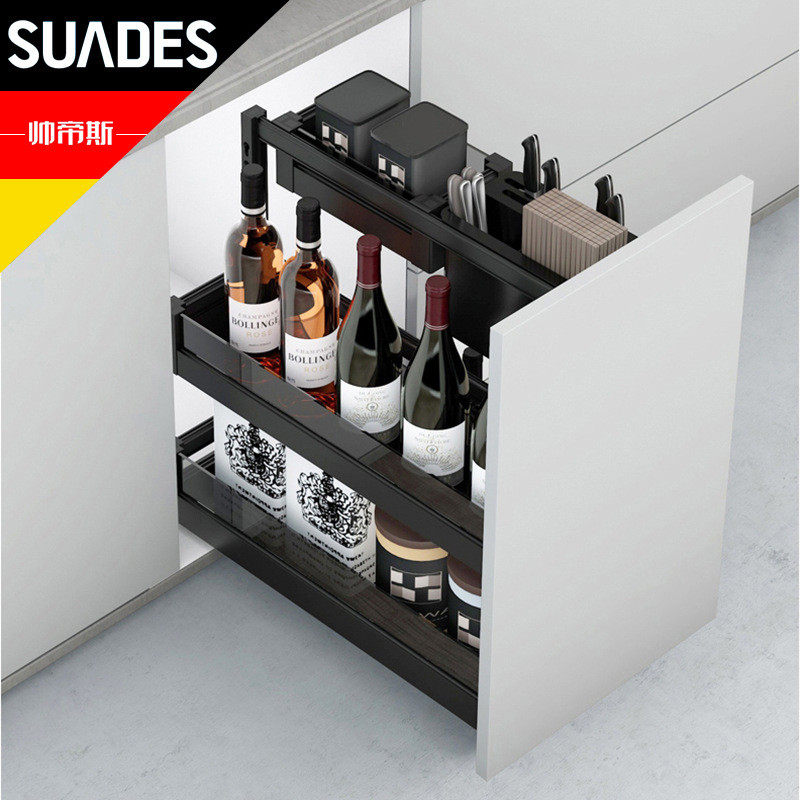 新品升级厨房橱柜玻璃拉篮铝合金阻尼导轨模块组合移动调味品篮,家装主材,拉篮,淘宝优惠券,粉丝福利购,淘宝优惠卷