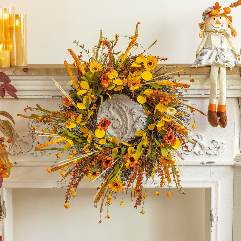 2024temu新款秋季丰收装饰品感恩节花环门前门挂节壁挂