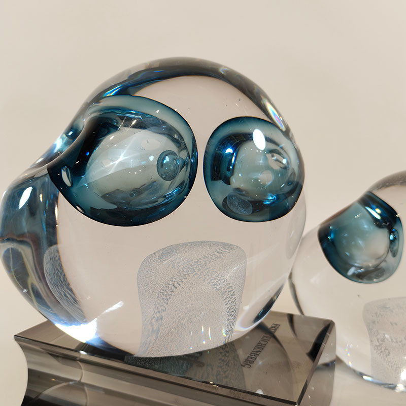 热销书房轻奢猫头鹰水晶玻璃摆件电视柜现代桌面蓝色气泡动物软装