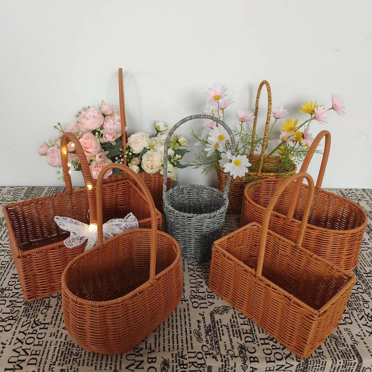 仿藤塑料花篮藤编水果篮蔬菜篮鸡蛋篮户外野餐篮手提编织篮,鲜花速递/花卉仿真/绿植园艺,多肉植物,淘宝优惠券,粉丝福利购,淘宝优惠卷