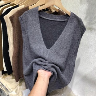 春秋冬马甲大码百搭毛衣衫外穿无袖V领女潮