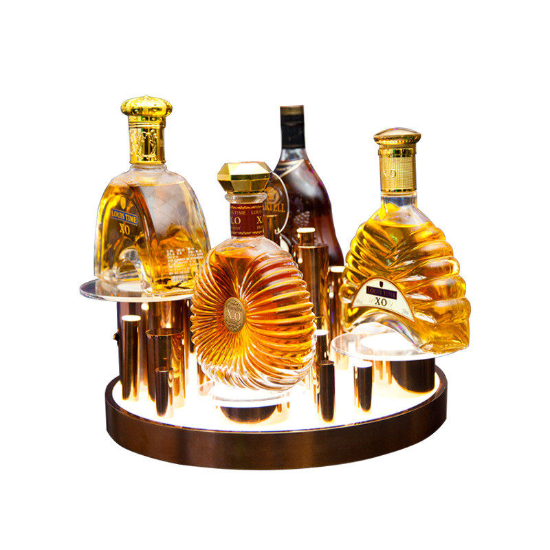不锈钢电镀会发发光洋酒酒座马爹利多瓶桌面展示架品鉴led光酒具