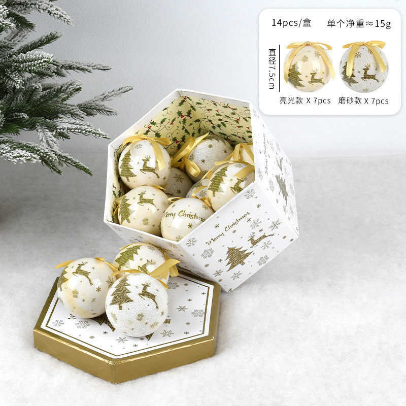 盒裝圣诞装饰球记忆雪花外貿出口球聖誕节圣诞树挂饰吊球纸包球