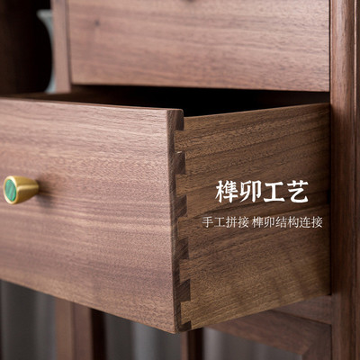 黑胡桃实木厨房置物架收纳架多功能一体靠墙展示架防尘落地储物架