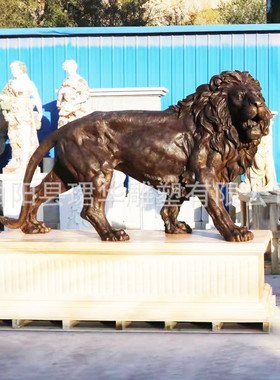 狮子供应黄铜铸铜厂家一对动物雕塑公司酒店门口摆件铜雕可定