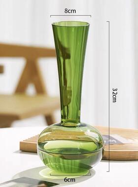高级感琉璃花瓶客厅摆件法式中古手工小众艺术蝴蝶兰插花瓶橄榄绿