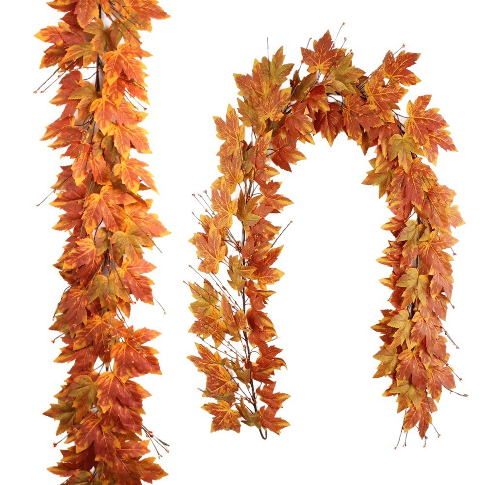 感恩节装饰秋季枫叶仿真南瓜藤条向日葵万圣节仿真藤蔓门挂