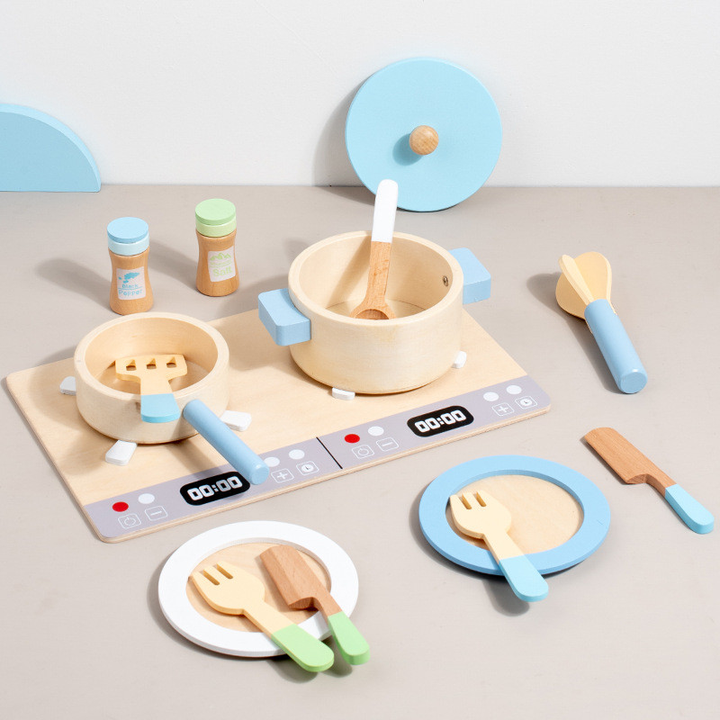 儿童木制仿真迷你过家家趣味烹饪锅铲餐厨具套装幼儿园厨房玩具