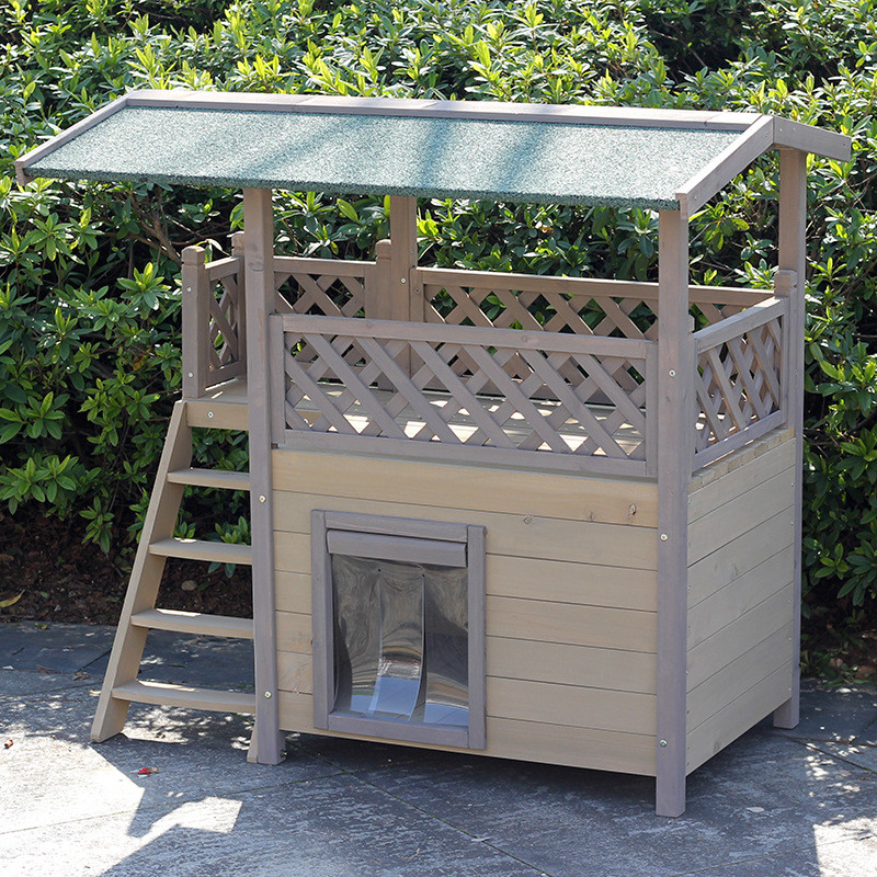 热销室外户外实木中型小型防雨猫窝兔猫屋窝猫房子双层通用宠物屋
