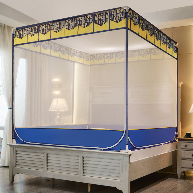 夏季新款床笠式三开坐床蚊帐防尘门床笠式防蚊方顶蚊帐