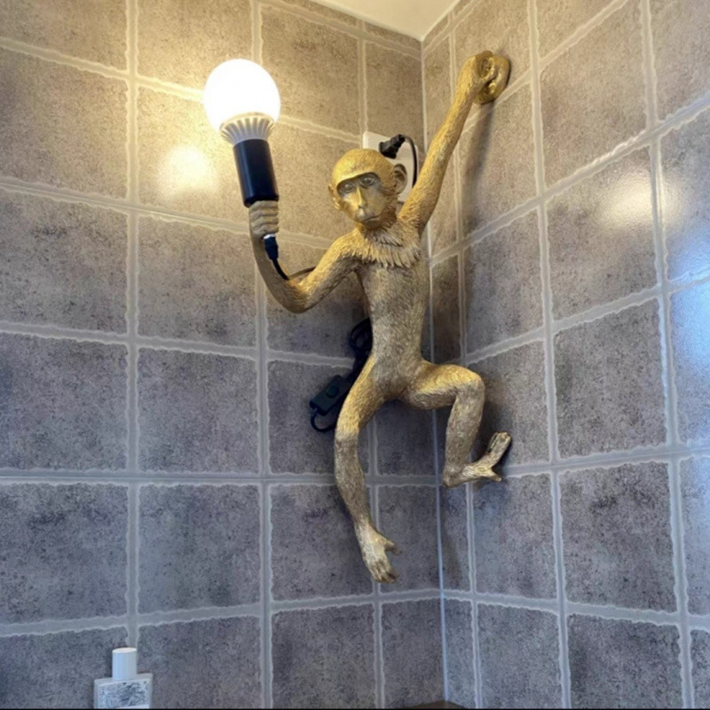 z1y北欧树脂麻绳猴子壁灯儿童房酒吧餐厅走廊动物装饰灯猴子