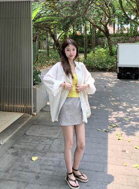 Oguuo 70%天丝 宽松白衬衫外套女设计感条纹肌理休闲长袖衬衣