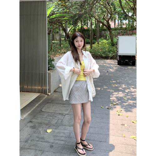 Oguuo 70%天丝 宽松白衬衫外套女设计感条纹肌理休闲长袖衬衣