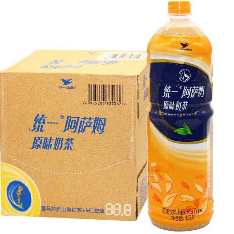 新货统一大瓶阿萨姆原味奶茶1.5l*6瓶热饮家庭装更佳精选红茶虎箫