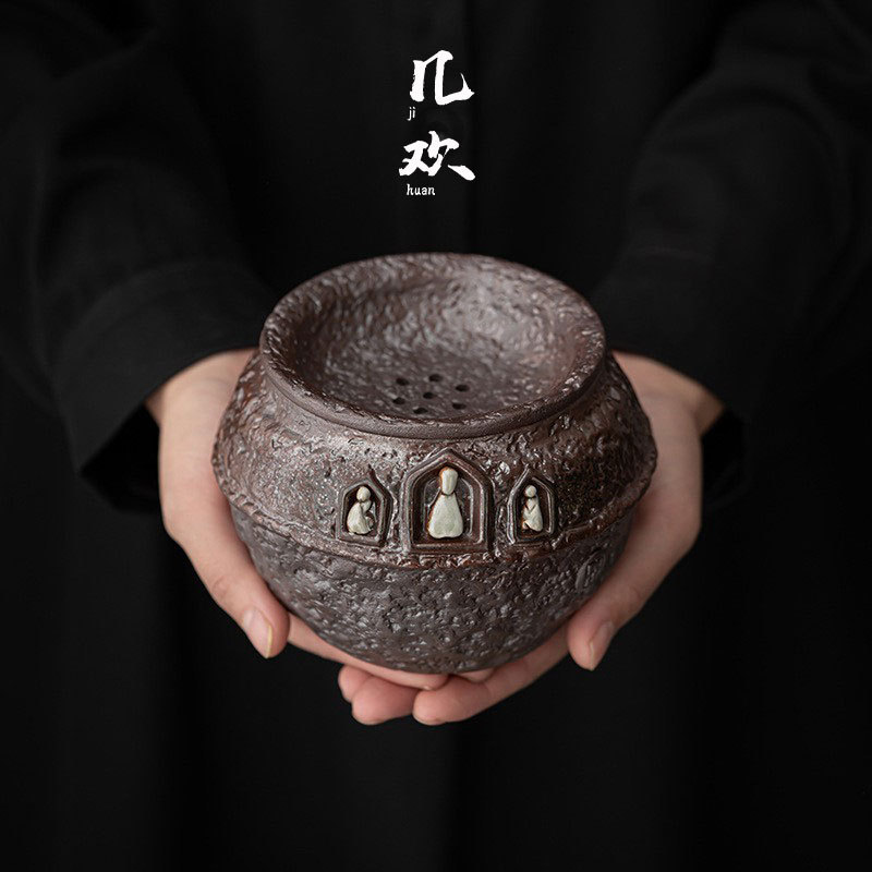 几欢敦煌印象系列清水柴烧圆融建水原矿复古茶渣桶粗陶壶承茶器